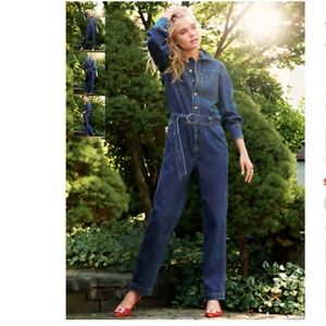 NWT Kate Hudson Long denim Jeans sleeve Jumper Belted Jumpsuit M DLT